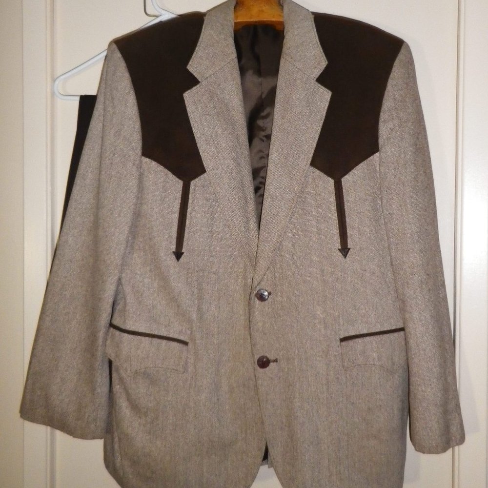 Mens Western Suit Jacket Tan and Brown With Matching Western Tuxedo Cut Slacks